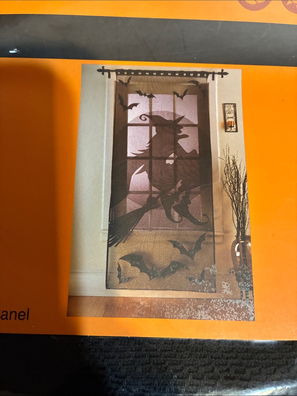 Halloween Black Witch and Bats Window Panel Curtain - Home Accents NWT
